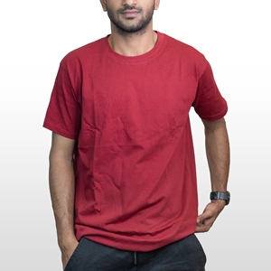 เสื้อยืดสีแดงเลือดหมูสำหรับผู้ชาย ผ้าฝ้าย 100% สีพื้น ใส่สบายทุกวัน - Product Image 3