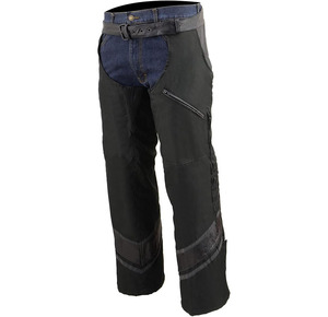 Samroz Sports <b>Men's</b> Black Vented Textile <b>Chaps</b> with <b>Leather</b> Trim - Product Image 1