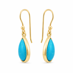 Boucles d'oreilles pendantes unisexes tendance en argent sterling 925, plaquées or, avec pierre précieuse turquoise taille poire, certifiées, cadeau idéal - Product Image 2