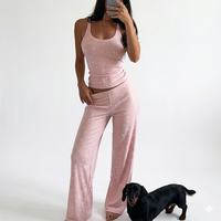 Ensemble décontracté deux pièces pour femme : débardeur et pantalon, couleur unie, écologique, respirant, séchage rapide, léger, doux et extensible, idéal pour l'été