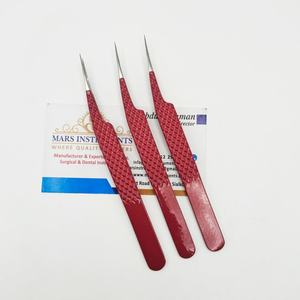 Pince à épiler pour extensions de cils à pointe en fibre, pointe d'isolation pointue, couleur rouge - Product Image 1