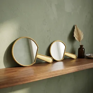 Luxury Modern Brass Handheld Round <b>Vanity</b> <b>Mirror</b> with Metal Frame for Wedding Diwali Tabletop <b>Dressing</b> <b>Table</b> Beauty Salon <b>Mirror</b> - Product Image 3