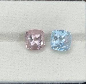 Par de Gemas Naturales de Aguamarina y Morganita con Corte Cojín, 6.34 Quilates, Piedras Preciosas Azules y Rosas de Beryl para Fabricación de Joyas y Pendientes - Product Image 2