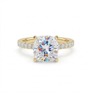 Bague solitaire en diamant taille coussin avec pavé - Or 9k, 14k, 18k - Product Image 4