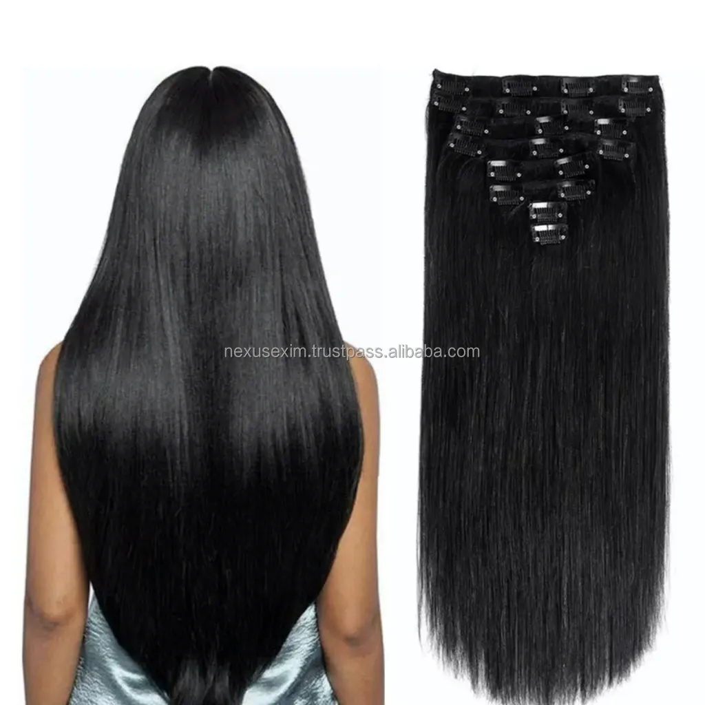 100% Natural Remy Cuticle Aligned Clip Ins Human Hair Extension Virgin Indian Raw Hair Straight Indian Temple Hair Extension