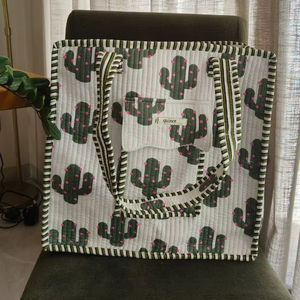 Sac fourre-tout matelassé 100 % coton pour femme avec poche extérieure, couleur unie, fermeture éclair, écologique, toutes saisons - Product Image 1