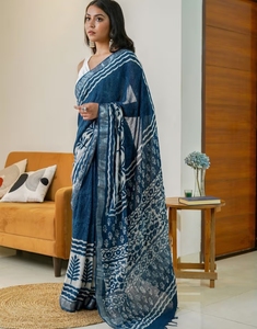 Sari en lin côtier KV avec blouse non cousue - Product Image 2