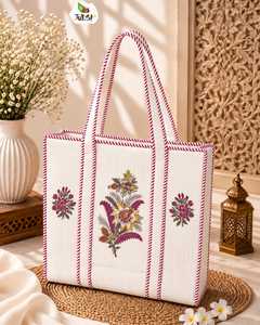 Sac fourre-tout en toile de coton brodé de fleurs, fabriqué en Inde, pour femmes, disponible à prix compétitif. - Product Image 3