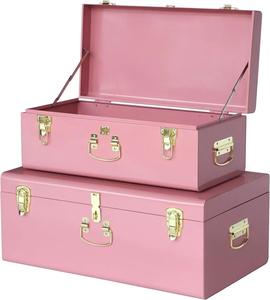 Caja de Almacenamiento Metálica Rectangular Estilo Europeo Vintage, Baúl Decorativo con Asas y Cierres en Tono Dorado para Dormitorio - Product Image 2