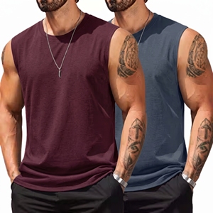 Débardeur Homme en Coton Tricoté 100% Uni, Col Rond, Respirant, Sans Manches, Sportif, Décontracté, Coupe Ample, Idéal Été – Vente en Gros - Product Image 1