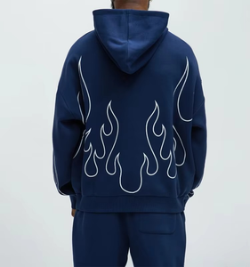 Sweat-shirt décontracté pour homme, coupe oversize, brodé motif flamme, patchwork imprimé marine, collection hiver, offre spéciale - Product Image 2