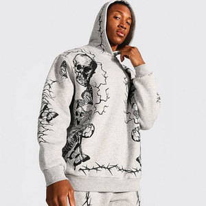 Sweat-shirt à capuche imprimé crâne gris pour homme, ensemble de survêtement à manches longues, streetwear, pantalon de jogging avec poches latérales, vêtements d'automne - Product Image 4