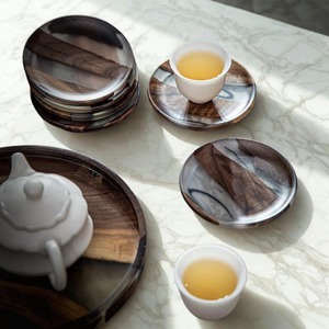 Wood & Resin Coaster Solid Wood <b>Round</b> Cup Holder Tea <b>Mat</b> with Heat-resistant Feature Epoxy Resin <b>Mat</b> & Pads - Product Image 5