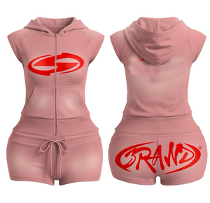 Two Piece Quick Dry Casual Summer Distressing Embroidery <b>Knitted</b> Polyester/Cotton Sweatsuit Zip-Up Hoodie Shorts Jacket <b>Set</b> Men - Product Image 5