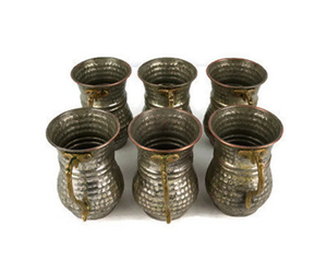 Juego de 6 Tazas de Cerveza de Metal Martillado Vintage con Asas, Borde de Cobre, Taza de Aluminio, Colección 2026, Juego de Tazas de Cobre Ayurvédicas - Product Image 1