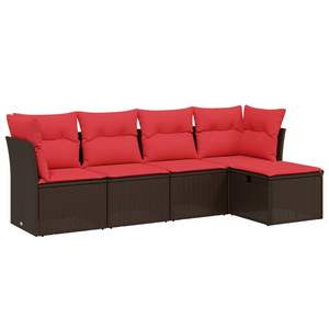 Juego de sofás de patio de ratán sintético marrón de 5 piezas con cojines, muebles duraderos para exteriores - Product Image 2