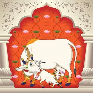 Plateau de service rond en métal indien, peint à la main, motif de vache de dessin animé chinois traditionnel, assiette décorative faite à la main pour la maison - Product Image 2