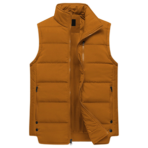 Chaleco Acolchado para Hombre, Color Marrón, Cuello Alto, Cierre de Cremallera, Estilo Casual, Color Sólido, Poliéster, Corte Regular, Resistente al Viento, Secado Rápido - Product Image 1