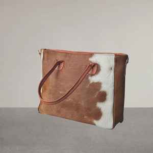 Elegante Bolso Tote de Cuero Genuino con Pelo de Vaca para Mujer, Cierre de Cremallera, Premium, Verano-Otoño, LHTB-0090 - Product Image 3