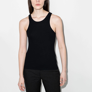 Débardeur en tricot pour femme, col rond, noir uni, décontracté, respirant, sans manches, longueur normale, 100% polyester - Product Image 1