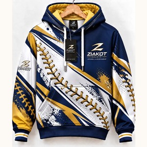 Sudadera con Capucha de Béisbol Personalizada de la Industria Ziakot, Color Azul Claro, Blanco y Rojo Real, Venta al Por Mayor Directa - Product Image 2