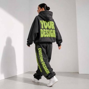 <b>Women's</b> Hooded Tracksuit <b>Set</b> 2 Piece Black Embroidery Logo Print <b>Women</b> Casual Sportswear Full Length Loose Fit - Product Image 5