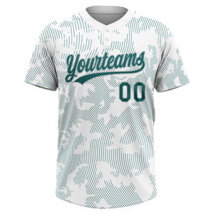 Maillot de baseball personnalisé sublimé Yourteams 00 unisexe adulte à manches courtes blanc et vert col en V respirant pour softball - Product Image 2