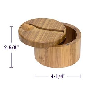 Acacia Wood Salt Box Condiment <b>Storage</b> Keeper, Round Salt Pepper or <b>Spice</b> <b>Storage</b> Box Cellar Sugar Pepper Pantry Items - Product Image 5