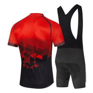 Ensemble de maillot de cyclisme pour hommes, imprimé géométrique, manches courtes, rouge et noir, coupe sport d'été - Product Image 2