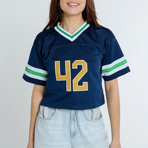 เสื้อฟุตบอลชายสีน้ำเงินกรมท่า คอกลม แขนสั้น ผ้าตาข่าย พิมพ์หมายเลข 42 สไตล์ทีม 100% โพลีเอสเตอร์ แห้งเร็ว - Product Image 1