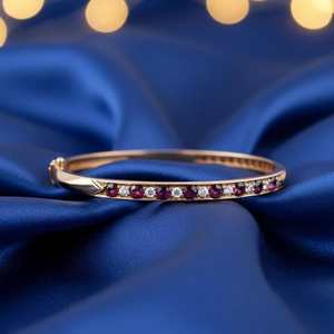 Victorian Garnet <b>Bangle</b> 925 Sterling Silver 14K <b>Gold</b> Plated Handmade <b>Antique</b> Style Luxury Jewelry Gift For Her - Product Image 2