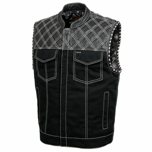 Plus Size Men's Moto Vest Patchwork Quilted Denim <b>Waistcoat</b> Stand Collar Zipper Outerwear Custom Design Wholesale Factory - Product Image 4