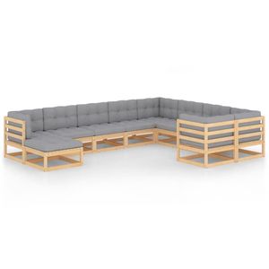 Ensemble de salon de jardin en bois naturel avec coussins gris - Product Image 1