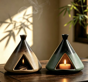Brûleur d'encens conique en céramique pour Palo Santo, sauge et cèdre – Diffuseur d'arômes moderne de style chinois pour la décoration intérieure - Product Image 5