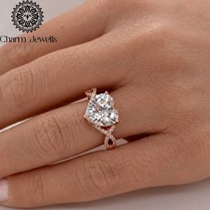 Bague de fiançailles en moissanite taille coussin Charm Jewels, plaqué or rose sur argent, sertie à griffes, certifiée IGI, style romantique pour femme - Product Image 6