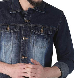 WARPRO INDUSTRY Men's Light Blue Denim Puffer <b>Jacket</b> Hooded Windproof Regular Fit Stand Collar Zipper Closure Washed 100% Cotton - Product Image 3