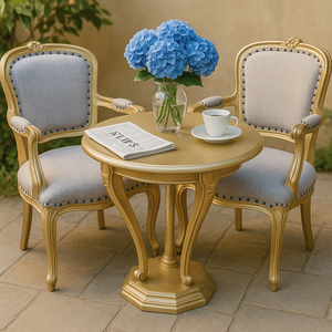 Ensemble de table basse Louis Luxury Durable de style moderne du milieu du siècle en bois massif avec 2 chaises pour le salon - Product Image 2