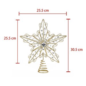 Gold Glitter Star Christmas <b>Tree</b> Topper Silver Beaded Wireframe with Crystal <b>Gem</b> Center - Product Image 6