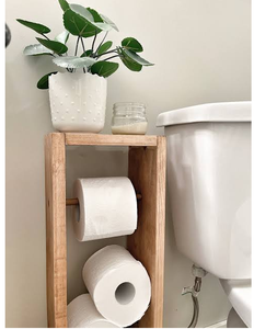 Porte-rouleau de papier toilette en bois, style nordique moderne, support mural ou sur pied, étagère de rangement de salle de bain à 2 niveaux avec - Product Image 1