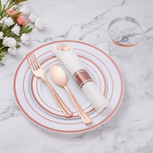 Kit di 175 Pezzi per Feste in Oro Rosa, Include 25 Piatti Eleganti e 25 Piattini da Dessert per 25 Ospiti - Product Image 3