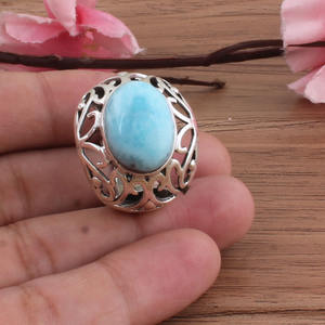 แหวนแต่งงานวินเทจเงินแท้ 925 ประดับพลอยลาริมาร์สีน้ำเงินสำหรับผู้หญิง แหวนสไตล์โบโฮ ขายส่ง - Product Image 5