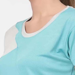 T-shirt décontracté à manches courtes pour femme, à carreaux et blocs de couleur, col rond, séchage rapide, respirant, écologique, coupe classique, pour le printemps et l'été - Product Image 4