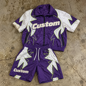Ensemble court personnalisé en nylon léger, veste à col demi-zip, short à cordon de serrage, motif personnalisé, streetwear unisexe, été, deux pièces - Product Image 1