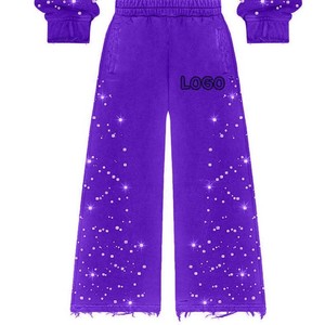 Survêtement à capuche pour filles, imprimé pailleté violet, manches longues, coupe ample, décontracté, fermeture éclair sur le devant, design logo, vêtements d'automne - Product Image 5