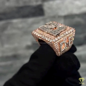 <b>Men</b> Luxury Hip Hop Square <b>Ring</b> Rose Gold Plated Micro Pave Moissanite Diamond Bling Fashion Jewelry Wholesale - Product Image 4