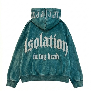 Sudadera con capucha casual de estilo urbano, lavado ácido, estilo oscuro, con estampado de letras, oversize y bordado de chenilla - Product Image 3