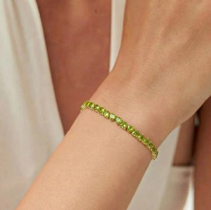Heart Shape Natural Peridot Charm Sterling Silver Gold Plated Elegant Green Gemstone Tennis <b>Bracelet</b> Luxury Fine Jewelry Women - Product Image 3