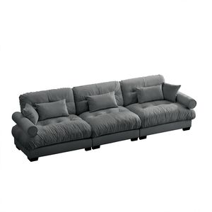 Modern 3-Seat Extra Large Velvet <b>Sofa</b> Oversize Cloud-Like Comfort with Waist Pillows & <b>Support</b> for Living Room - Product Image 5