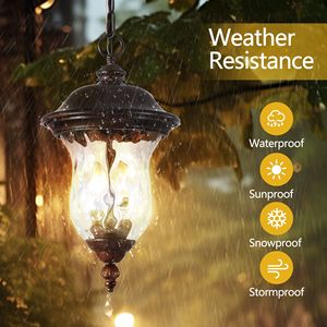 Rustique extérieur Vintage pendentif lumière résistant aux intempéries suspendu lanterne verre clair abat-jour étanche extérieur luminaire jardin - Product Image 4