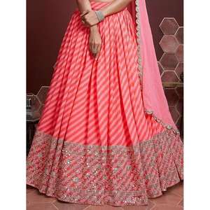 Tenue de mariage en organza imprimé numérique pêche Lehenga Choli - Product Image 1